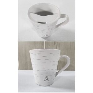 Caribou Coffee Mustache Guard Mug 12oz Birch Bark Textured White Grey Ceramic